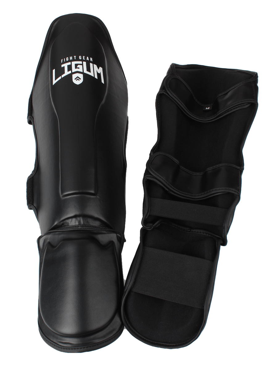 Black Muay Thai MMA Shin Pads Ligum Fight Gear