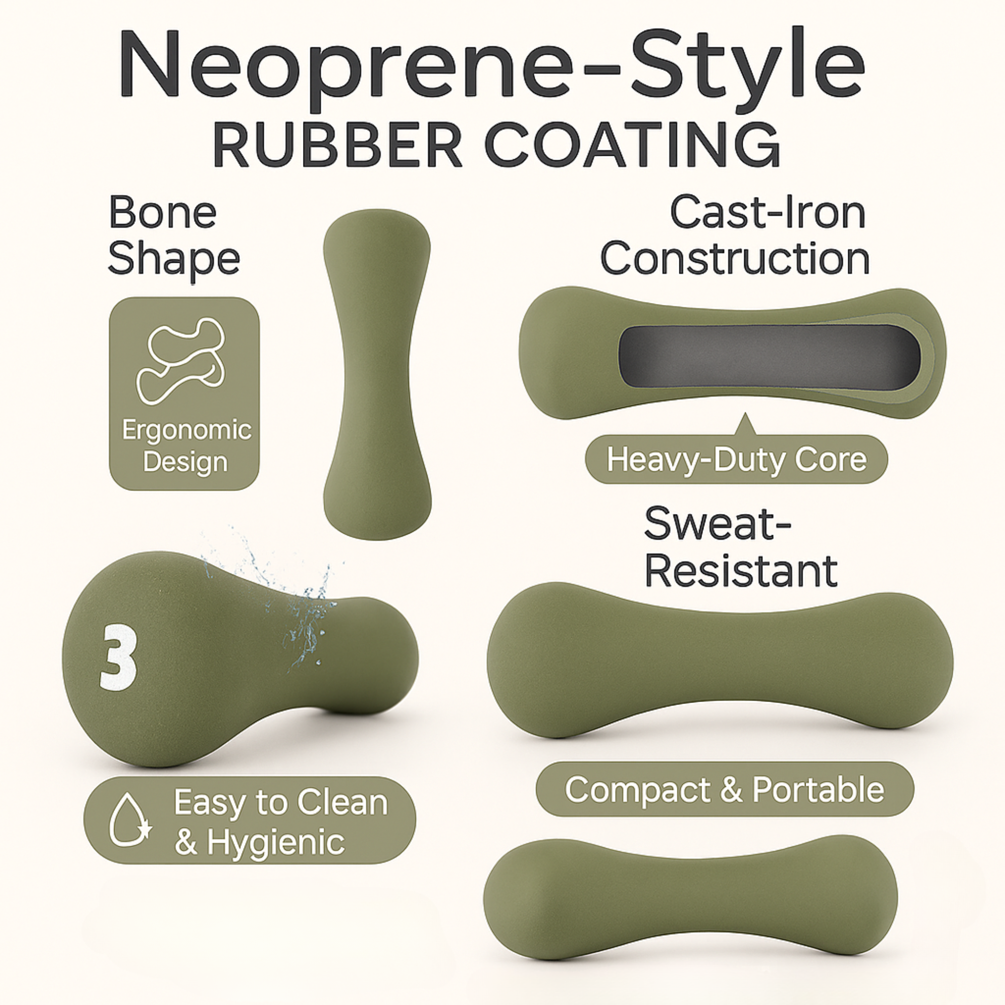 Shadow Series - Bone Dumbbells - Neoprene Coated Cast Iron