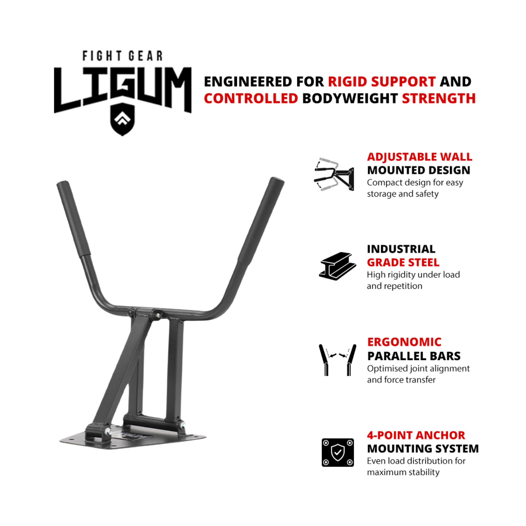 Wall-Mounted Tricep Dip Station – Heavy-Duty Steel Upper Body Trainer