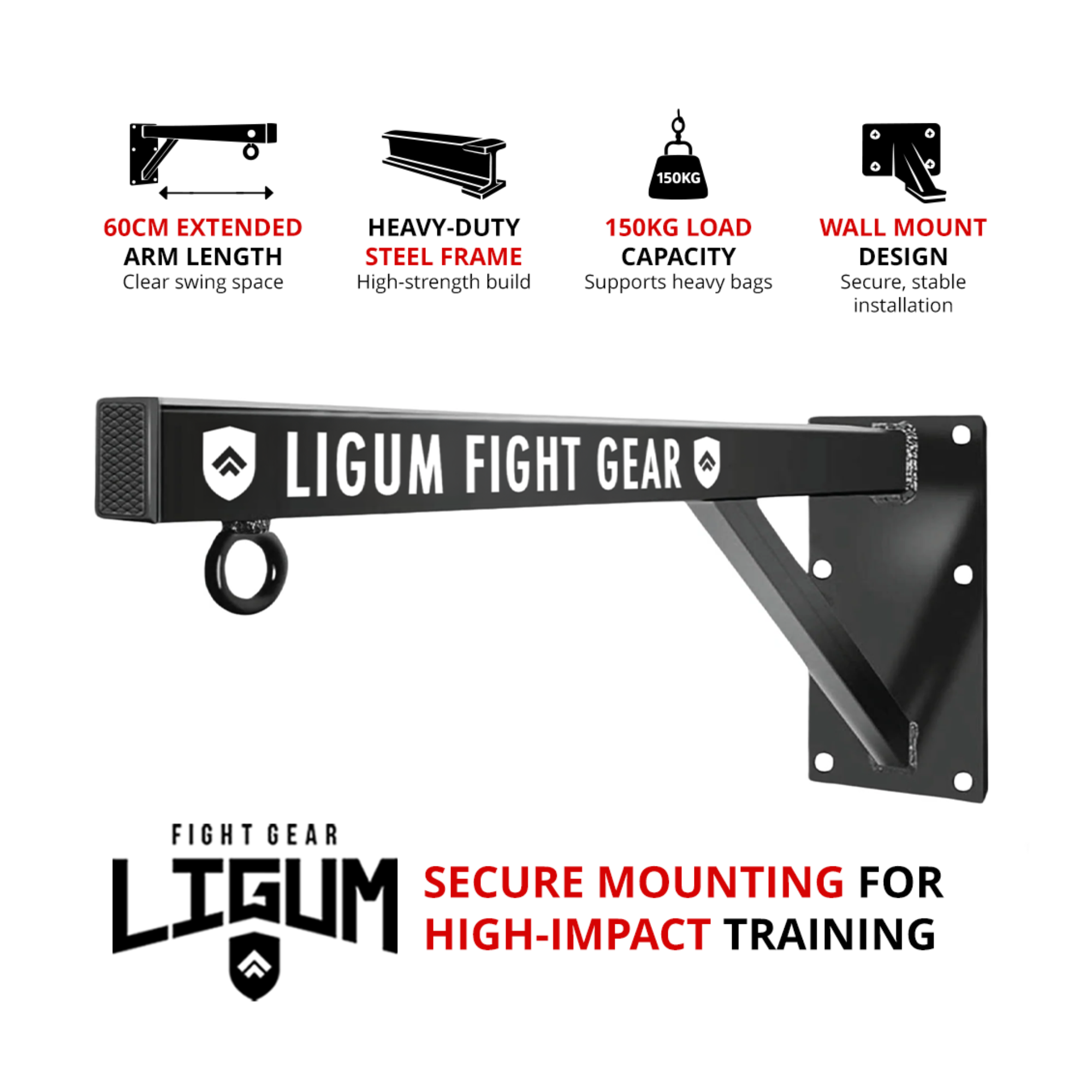 Boxing Bag Bracket - Wall Mount with Support Strut - Up to 150kg Load