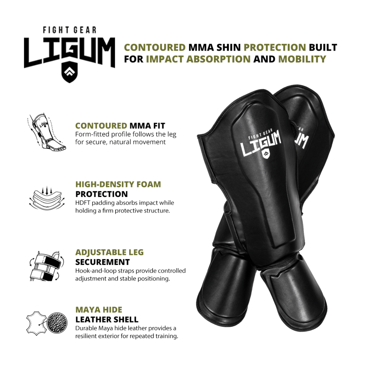 Black Muay Thai MMA Shin Pads