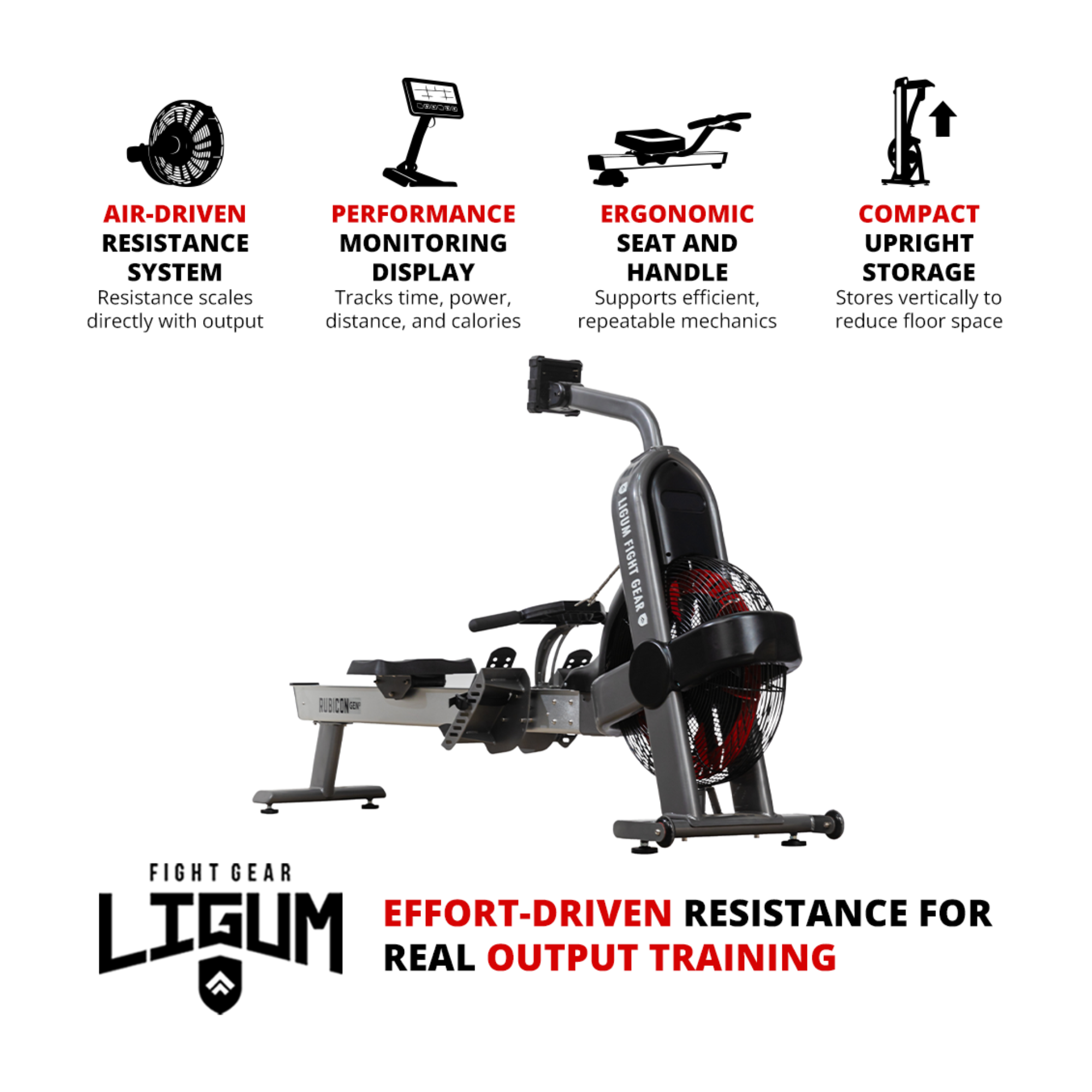 Rubicon Gen-3 Air Rower - Performance - Commercial Rowing Machine - Rower