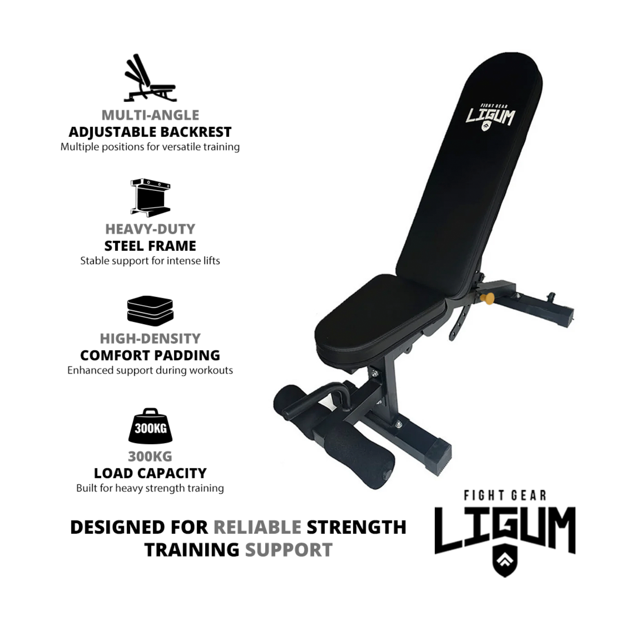 Commercial Weight Bench - Heavy Duty 300KG Load - Adjustable Multi Position