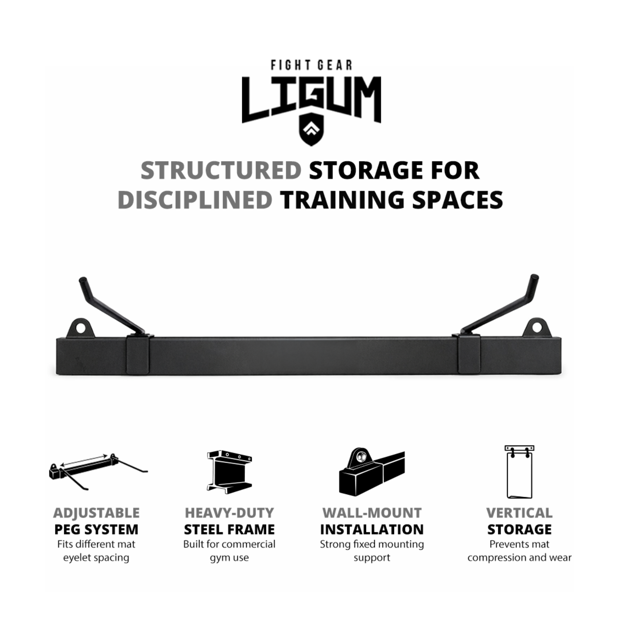 Wall Mounted - Adjustable Hanging Gym Mat Rack - Facility Storage - LFG