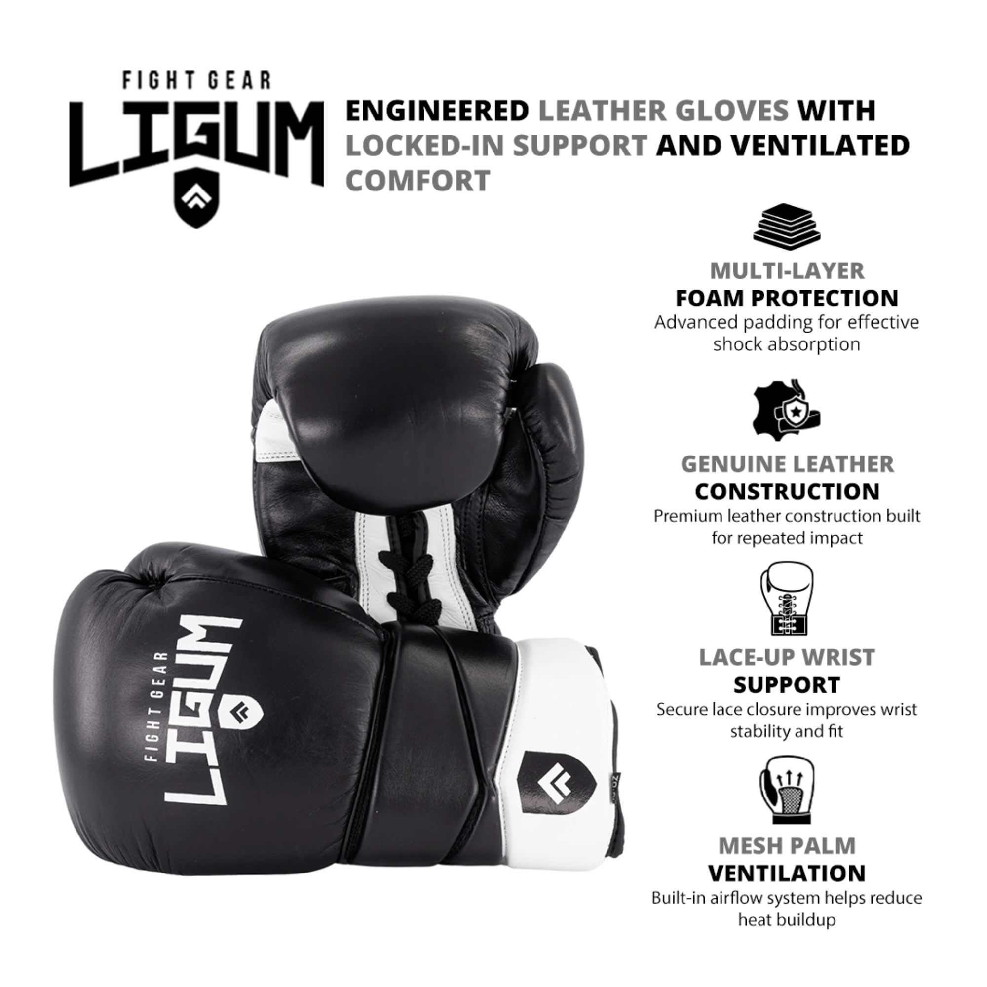Traditional Lace Up Boxing Gloves - Genuine Leather and Bag