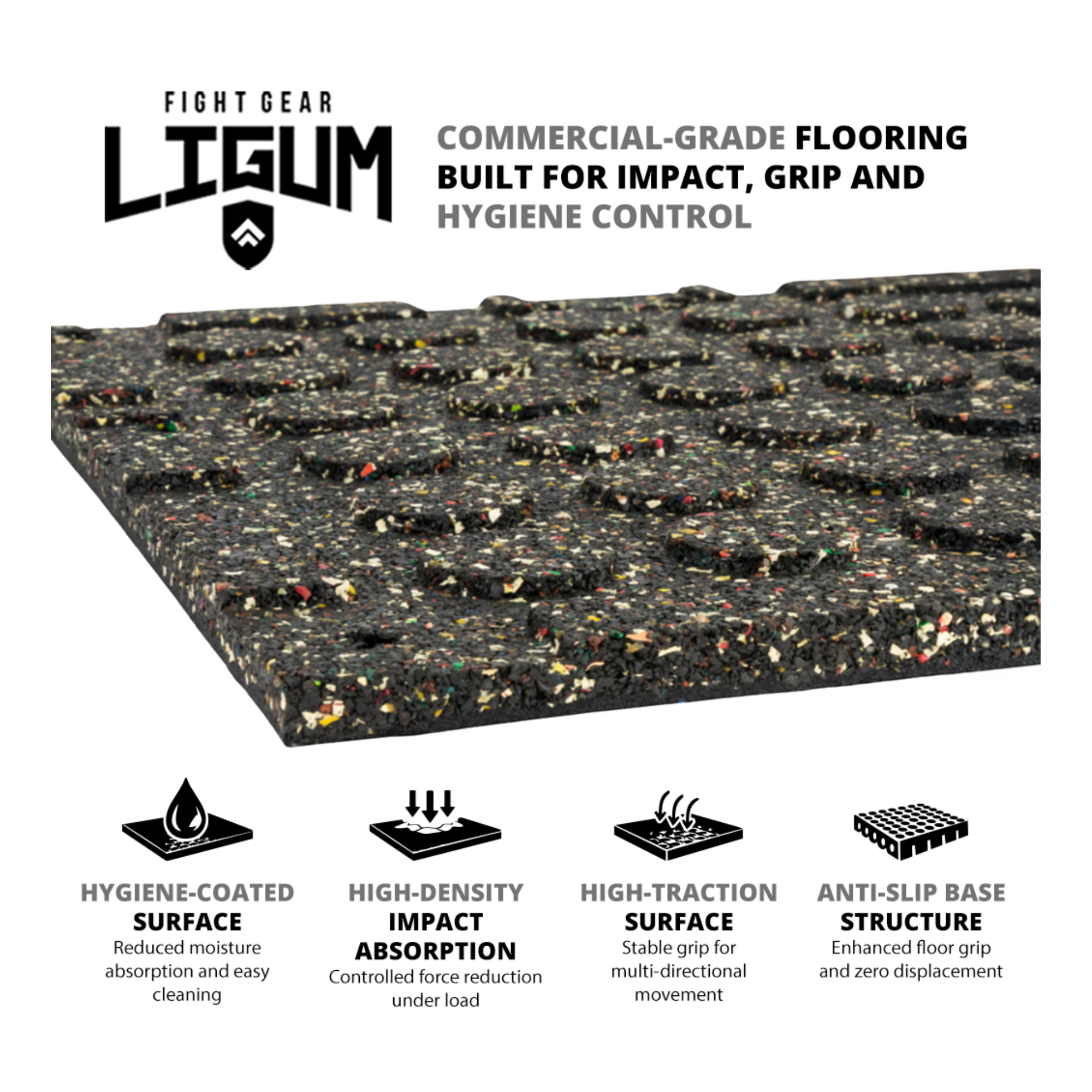 Commercial Series - Gym Tile Flooring Mats - Hygiene Coated - 100x100x3.5cm