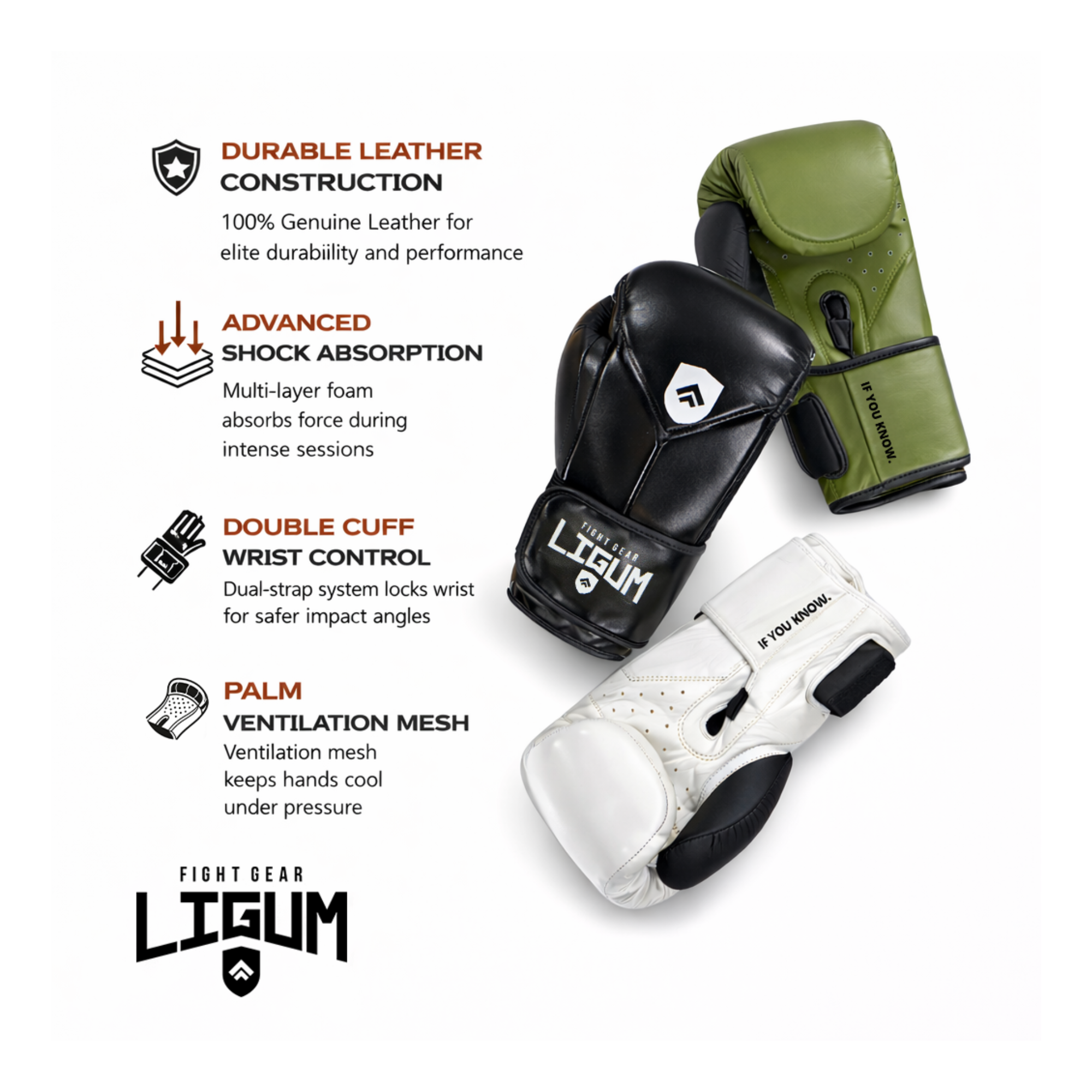 Technical Double Cuff Leather Gloves - Secure Wrist Support