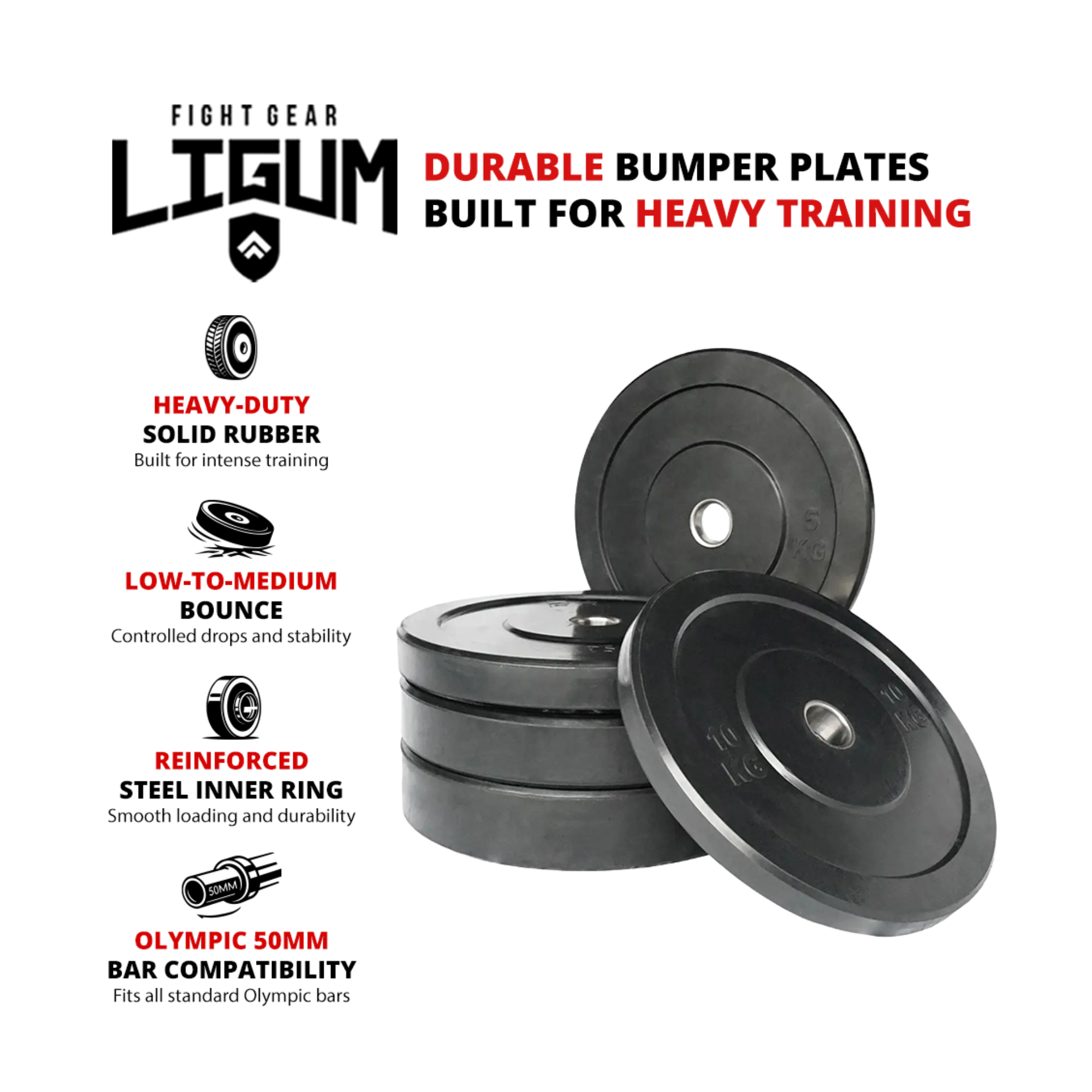 Olympic Rubber Bumper Plate - 50mm Olympic Compatible - Strength Training