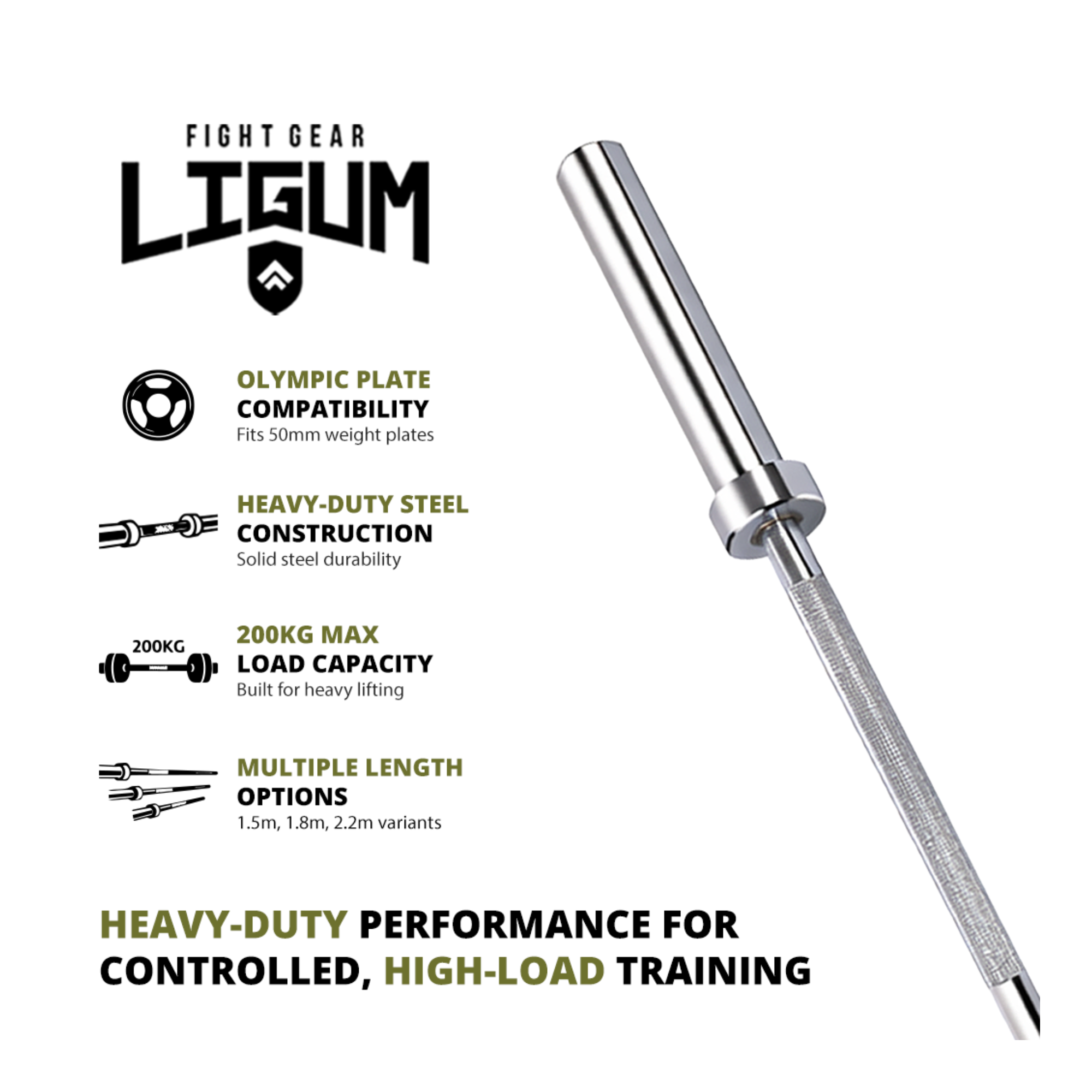 Olympic Weightlifting Barbell - 50mm - Strength Training - 200kg Capacity