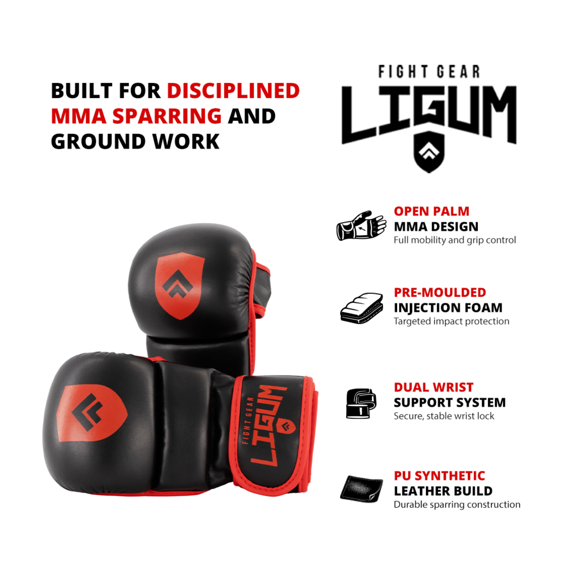 MMA Grappling Gloves - Open Palm Design - Knuckle Protection & Sparring