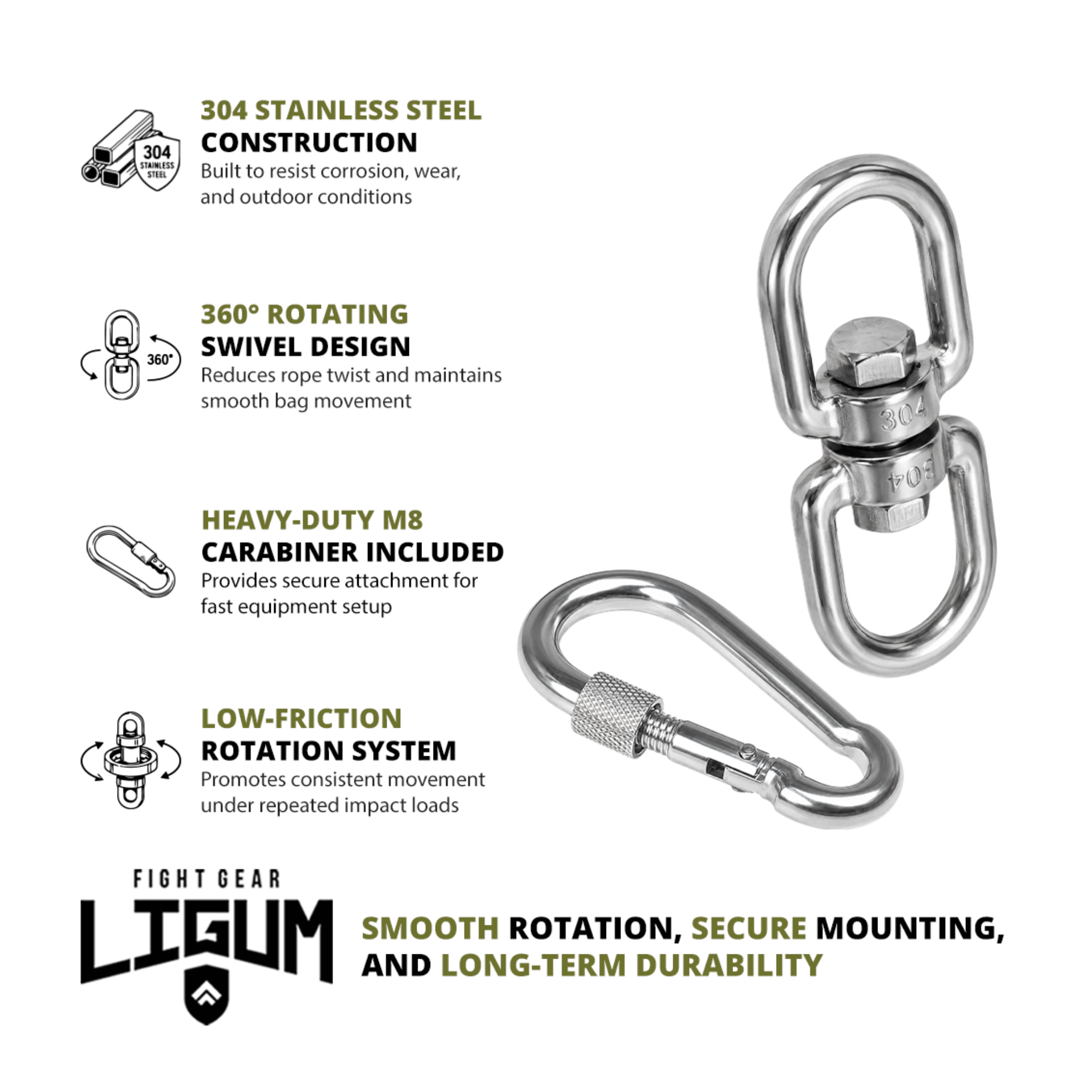 Boxing Bag Swivel - Stainless Steel 360 Rotation Hook Carabiner