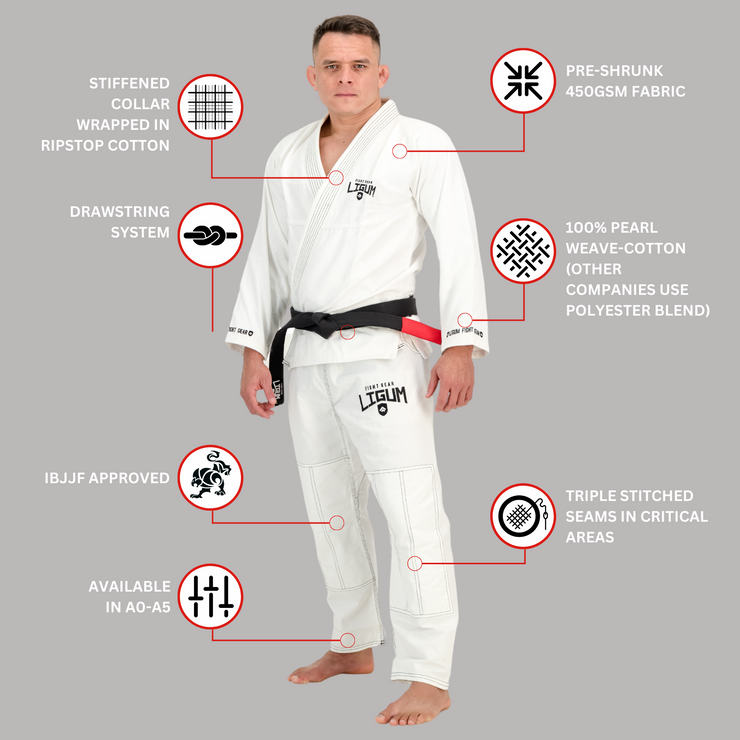 450GSM White Jiu Jitsu Gi - Grappling - IBJJF Competition Grade