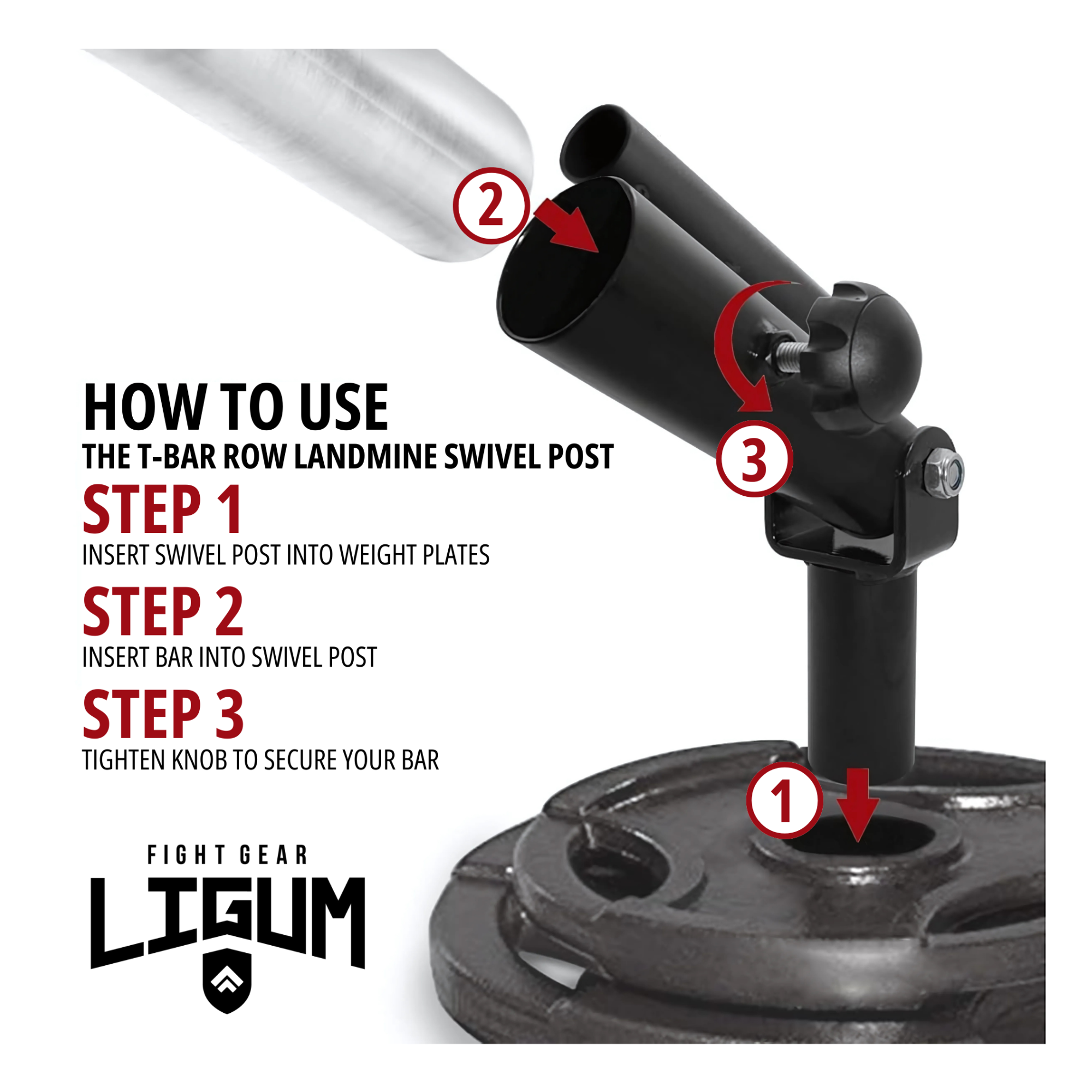 T-Bar Row Landmine Swivel Post – Plate Insert for Standard + Olympic Bars