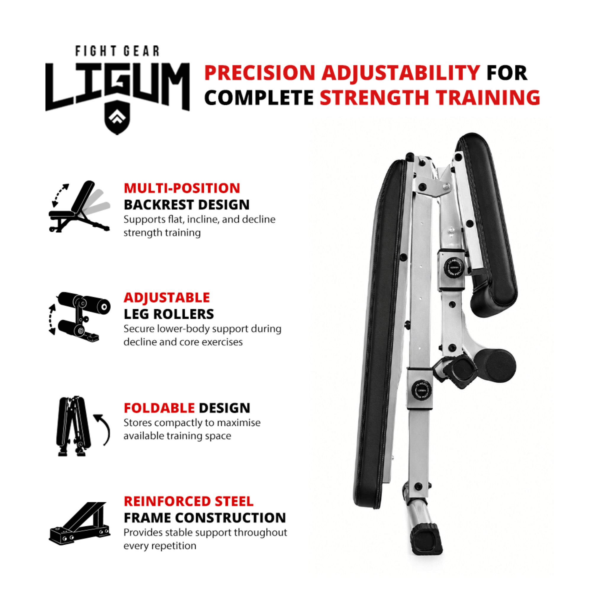 Adjustable Stability Weight Bench - Flat Incline Decline - 120kg Capacity