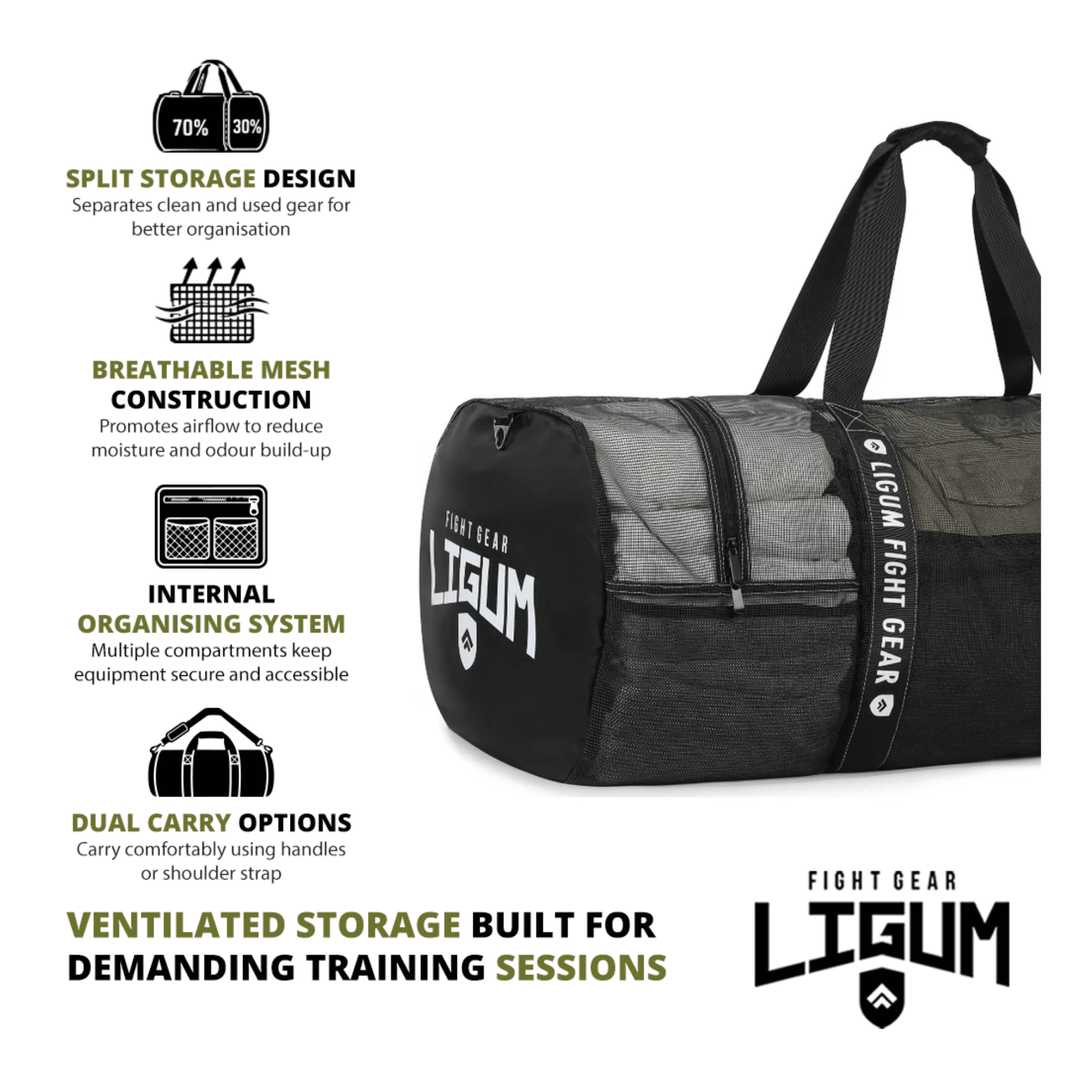 Super Size Fighters Bag - 100cm Mesh Duffel - Multi-Compartment Gear Bag