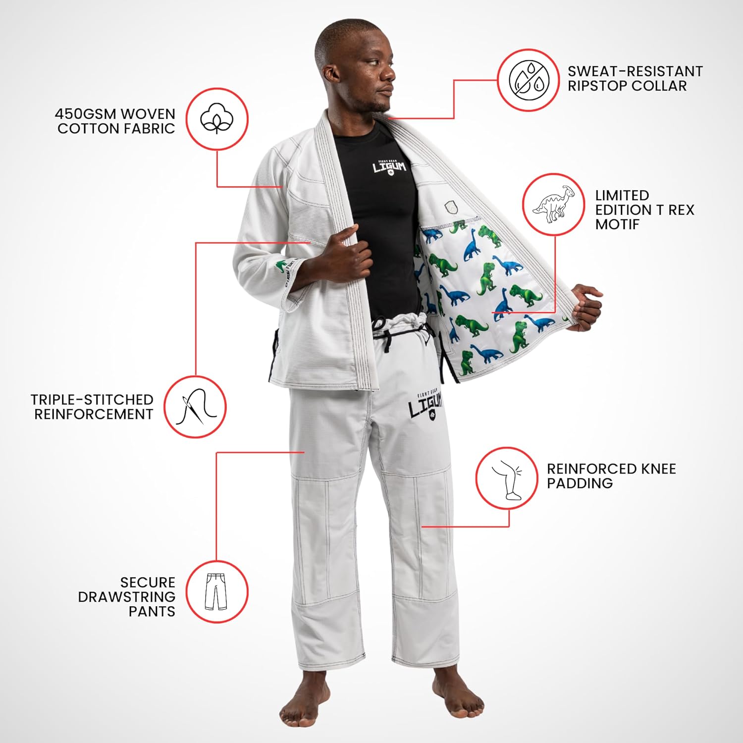 "The T Rex'' 450GSM White Jiu Jitsu Gi - Limited Edition