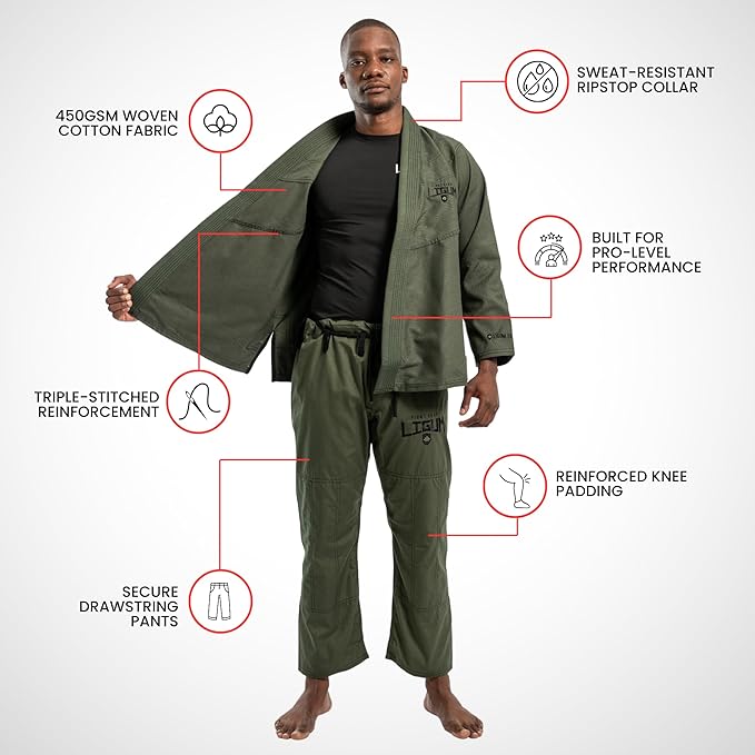450GSM Olive Green Jiu Jitsu Gi - Grappling - Competition Grade