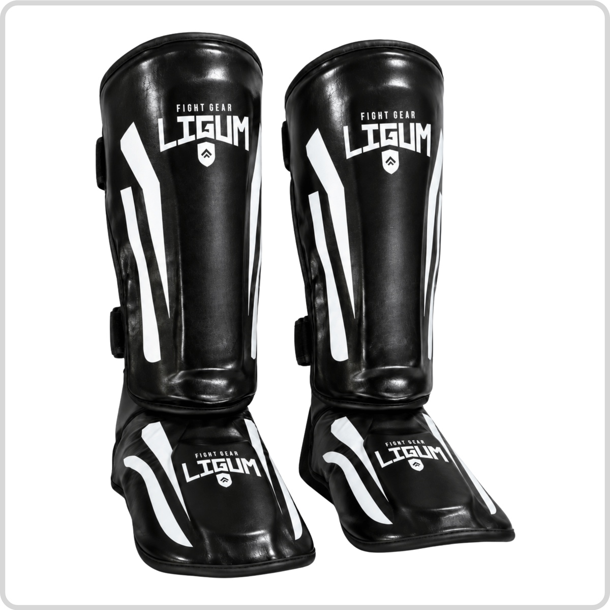 Shin Pads - MMA and Muay Thai - High Density Contoured - Impact Protection - Black/White