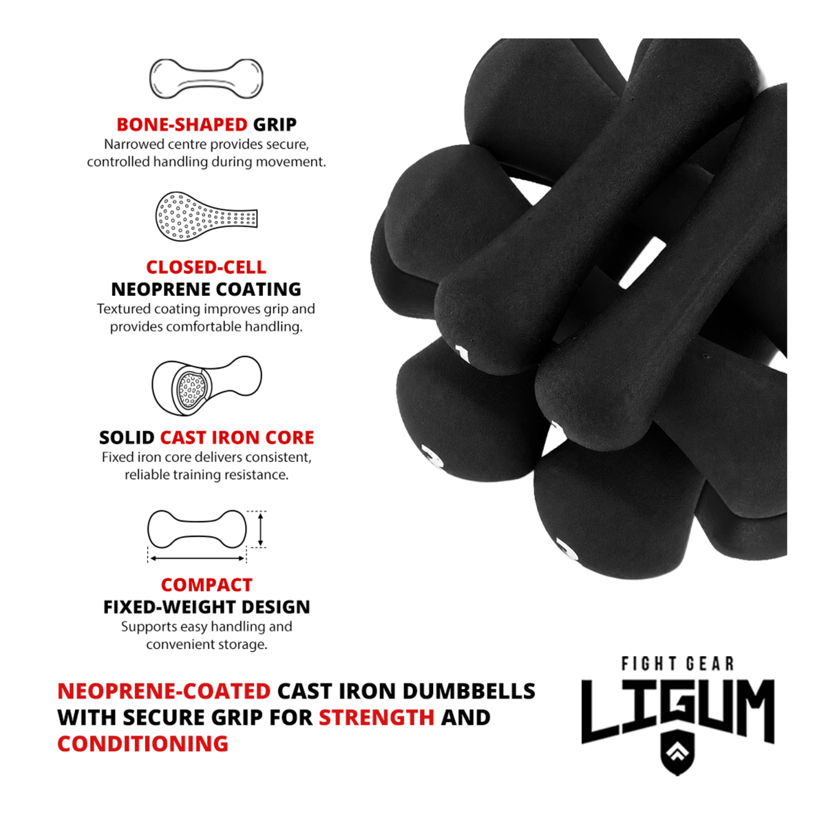 Blackout Series Bone Dumbbells - Neoprene Iron - Ultimate Grip