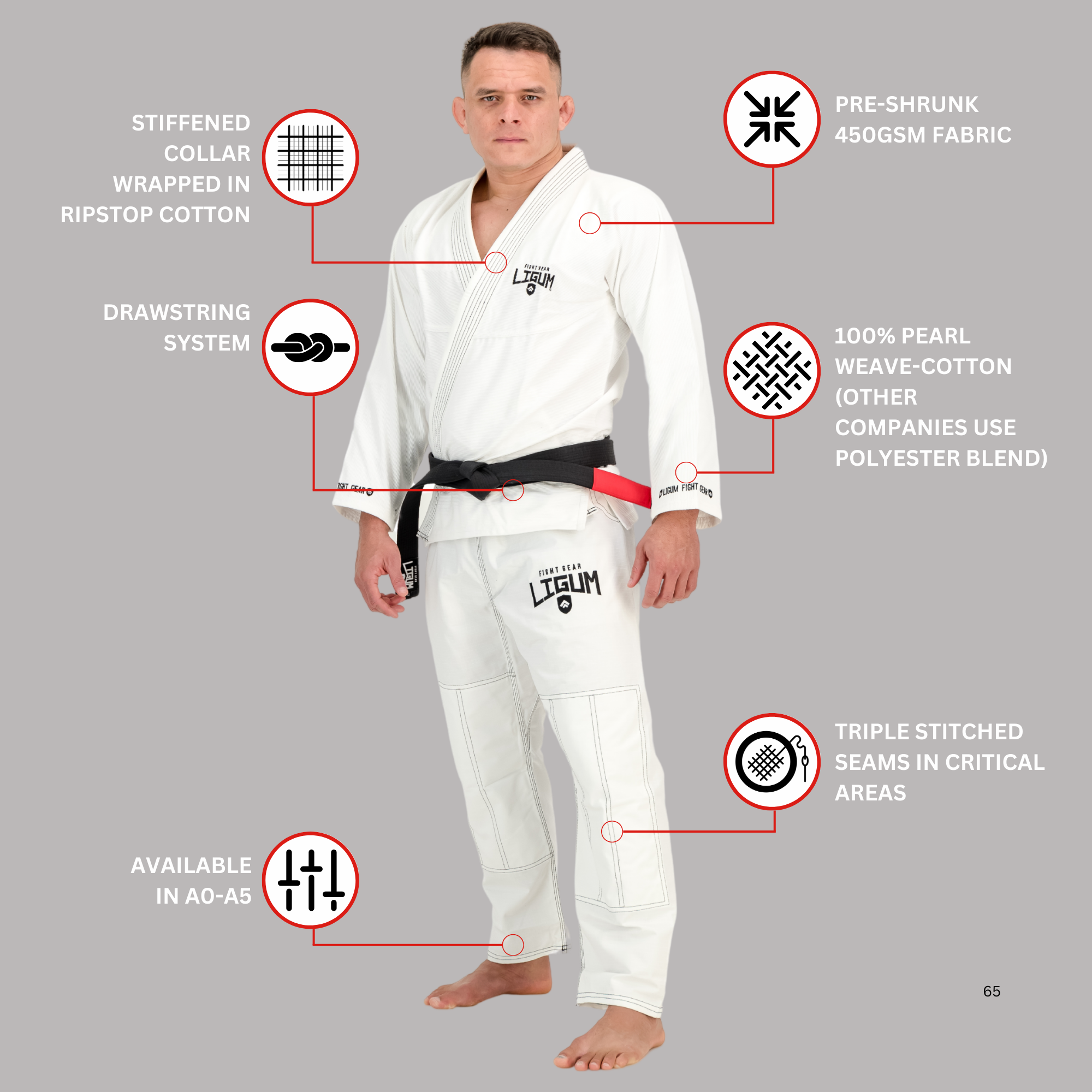 450GSM White Jiu Jitsu Gi - Grappling - Competition Grade