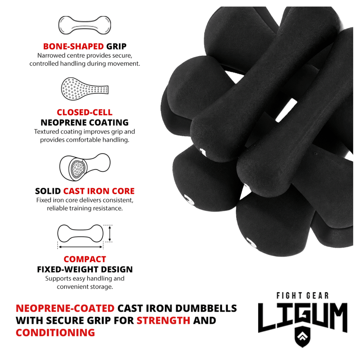 Blackout Series Bone Dumbbells - Neoprene Iron - Ultimate Grip