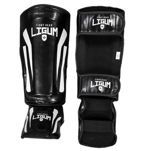 Black and White Muay Thai MMA Shin Pads - Ligum Fight Gear
