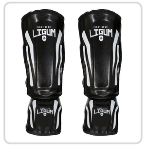 Black and White Muay Thai MMA Shin Pads - Ligum Fight Gear