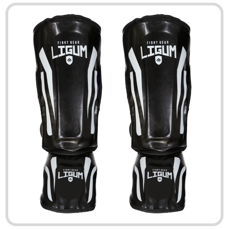 Black and White Muay Thai MMA Shin Pads - Ligum Fight Gear
